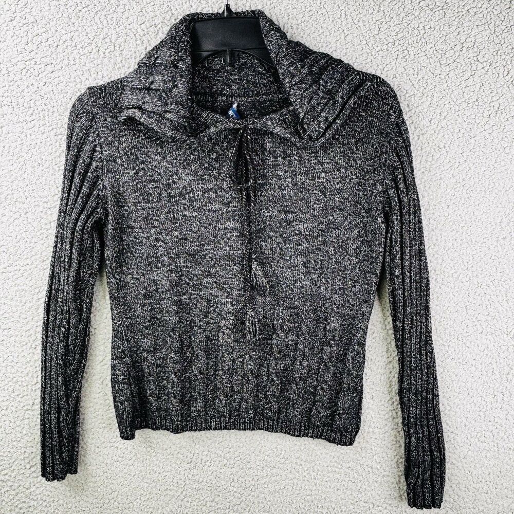 Nancy Yang Sweater Womens XS Black Cable Knit Long Sleeve Tie Shawl Neck